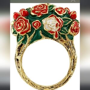 Rocklove Alice In Woderland Floral Enamel Rose Statement Ring